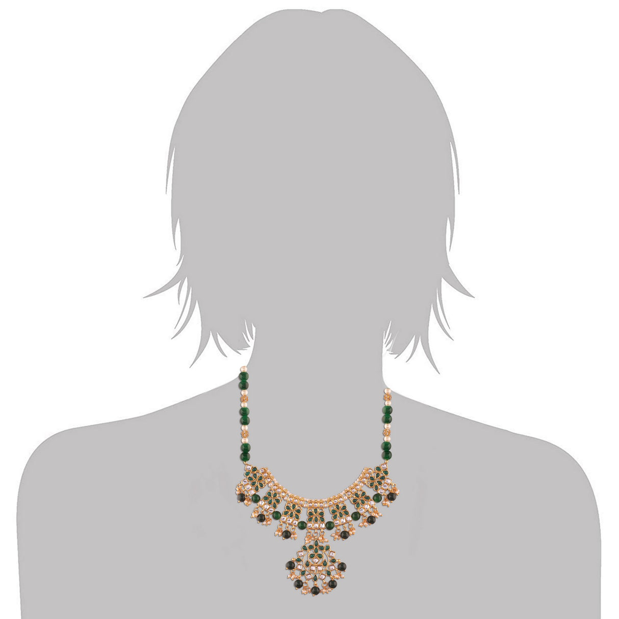 Alloy Necklace Set With Maang Tikka In Green