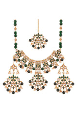 Alloy Necklace Set With Maang Tikka In Green