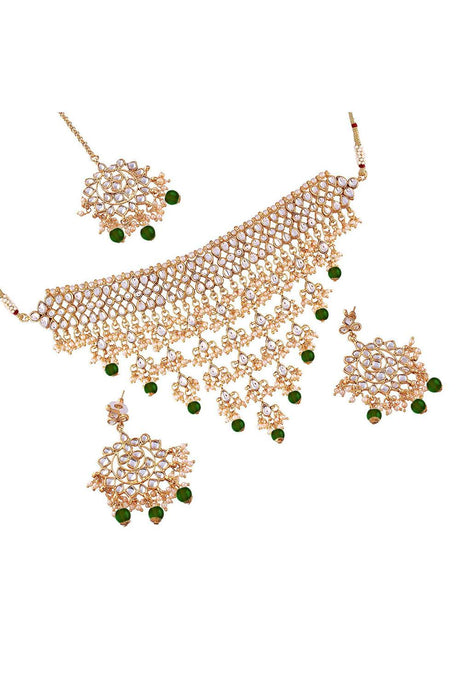 Shop Women's Necklace Set in Green and Gold