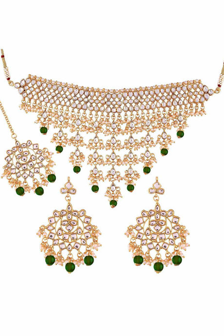 Buy Women's Alloy Necklace Set in Green and Gold