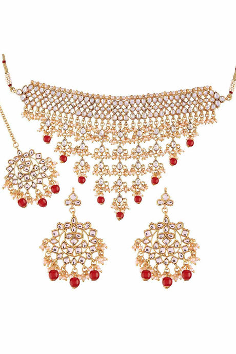 Buy Women's Alloy Necklace Set in Red and Gold