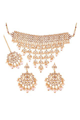 Alloy Necklace Set with Maang Tikka in White