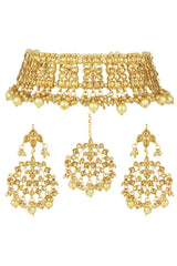 Alloy Necklace with Earrings and Maang Tikka in gold