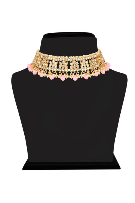 Alloy Necklace with Earrings and Maang Tikka in pink