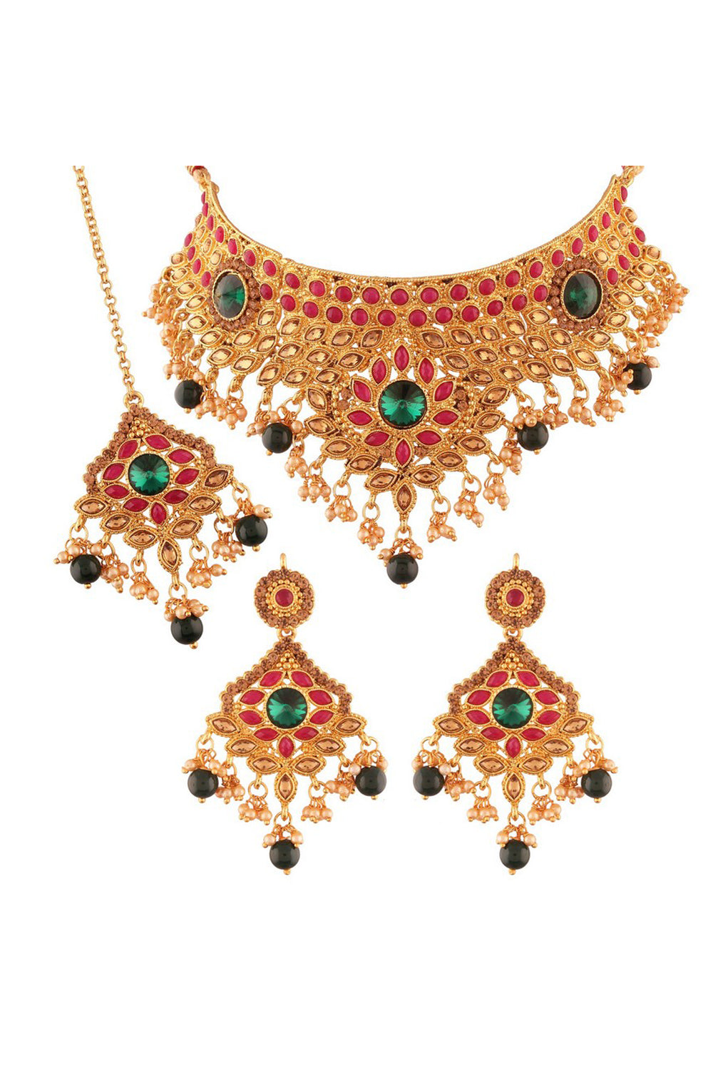 Alloy Choker Necklace Set With Maang Tikka