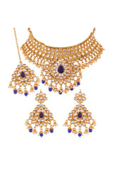 Alloy Choker Necklace Set with Maang Tikka in Blue