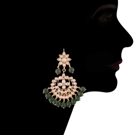 Alloy Necklace with Earrings and Maang Tikka in Green