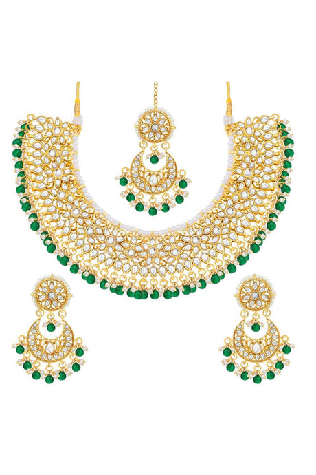 Shop Women's Necklace Set in Green and Gold