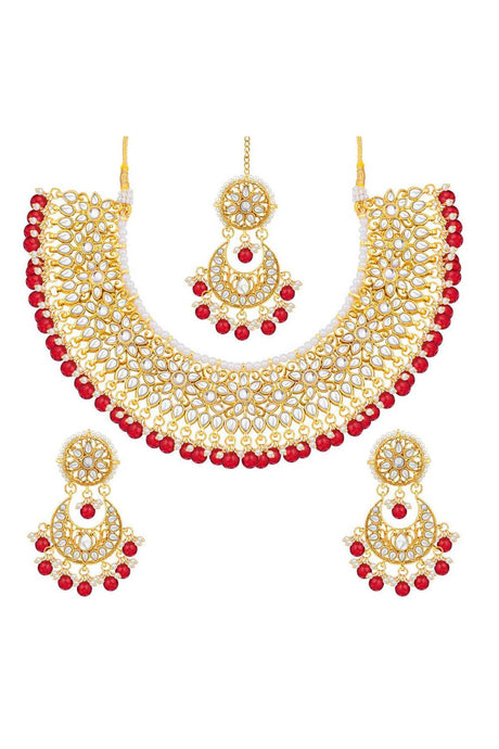 Shop Women's Necklace Set in Red and Gold