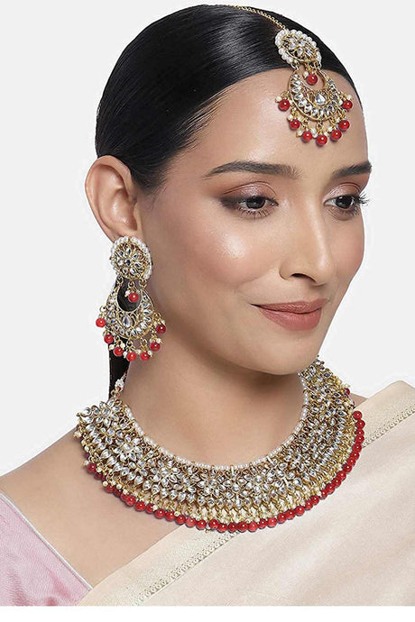 Buy Women's Alloy Necklace Set in Red and Gold