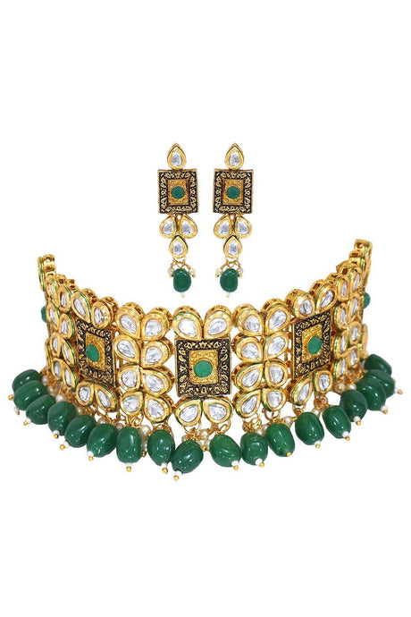 Buy Women's Alloy Necklace Set in Green Online - Back