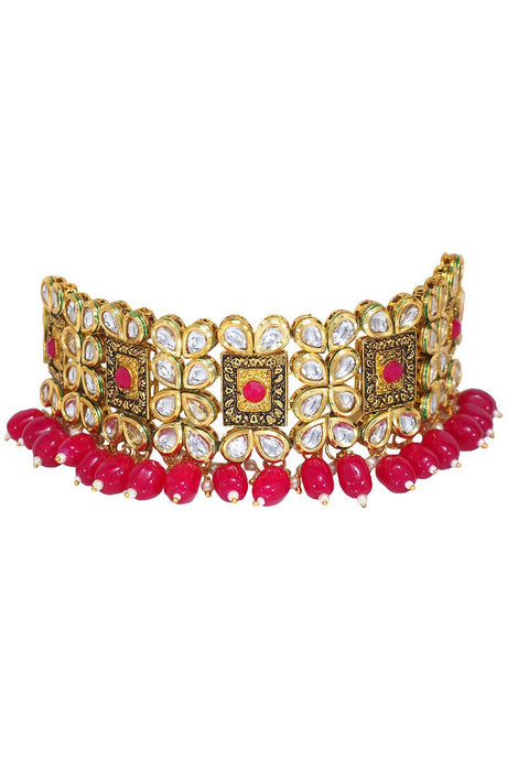 Buy Women's Alloy Necklace Set in Pink Online - Back