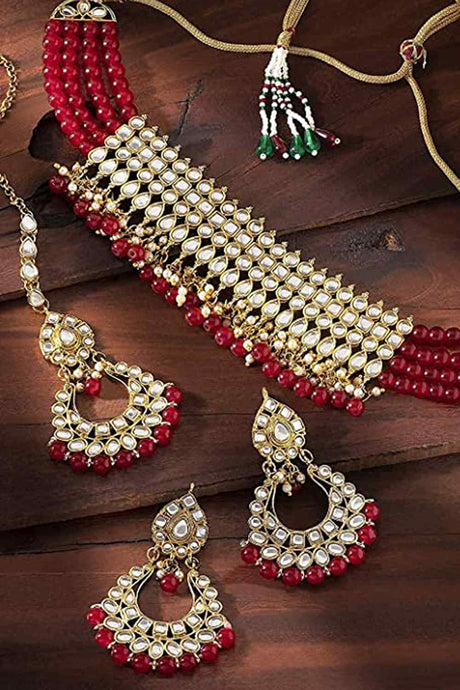 Shop Women's Necklace Set in Red and Gold