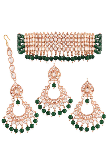 Buy Women's Alloy Necklace Set in Green Online - Back