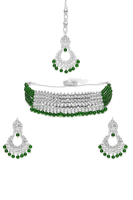 Shop Women's Necklace Set in Silver and Green