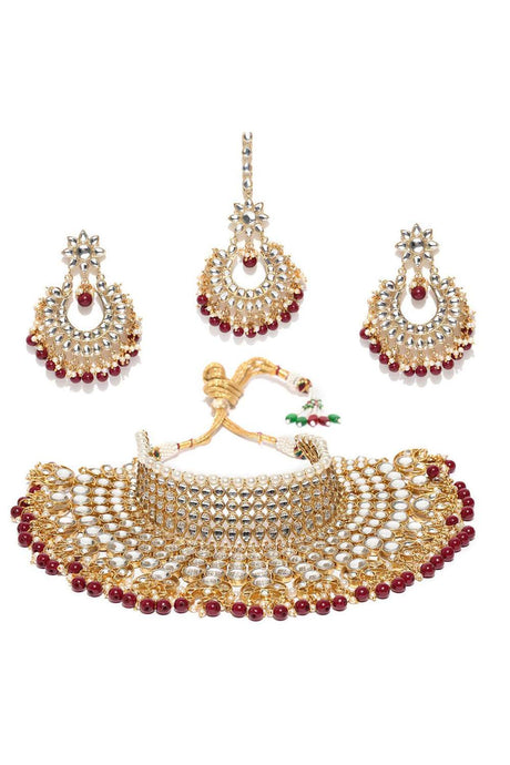 Buy Women's Alloy Necklace Set in Red and Gold