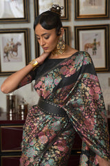 Buy Black Art Silk Floral Design Saree Online - Back