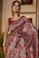 Buy Maroon Art Silk Floral Design Saree Online - Front