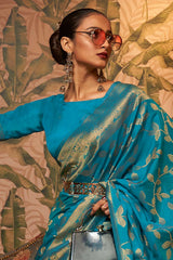 Buy Blue Art Silk Ethnic Motif Design Saree Online - Front