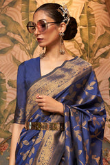 Buy Navy Blue Art Silk Ethnic Motif Design Saree Online - Back