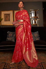 Red Silk Blend Ethnic Motif Woven Design Banarasi Saree