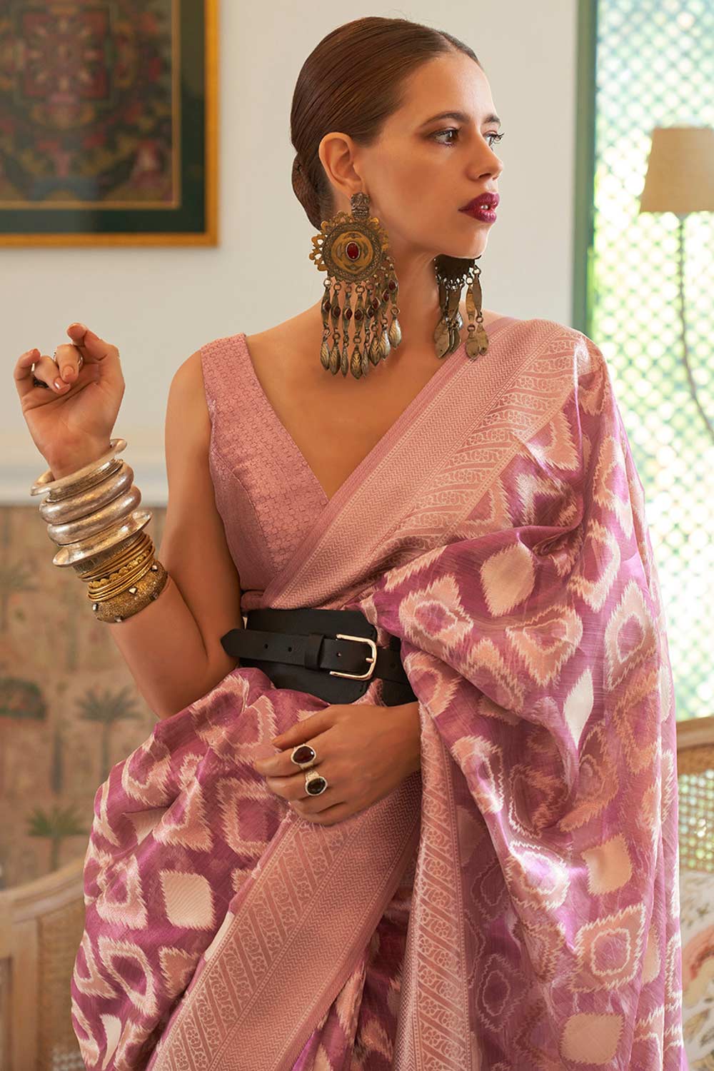 Buy Lavender Tissue Geometric Design Saree Online - Back