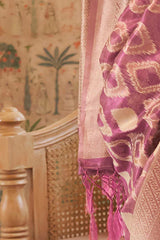 Buy Lavender Tissue Geometric Design Saree Online - Side