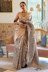 Buy Grey Tissue Geometric Design Saree Online