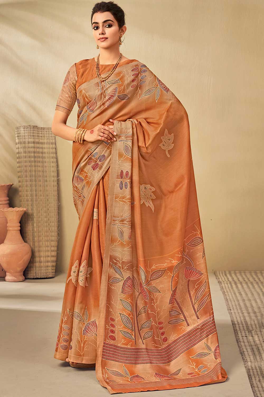 Tussar Silk Mustard Printed Celebrity Saree