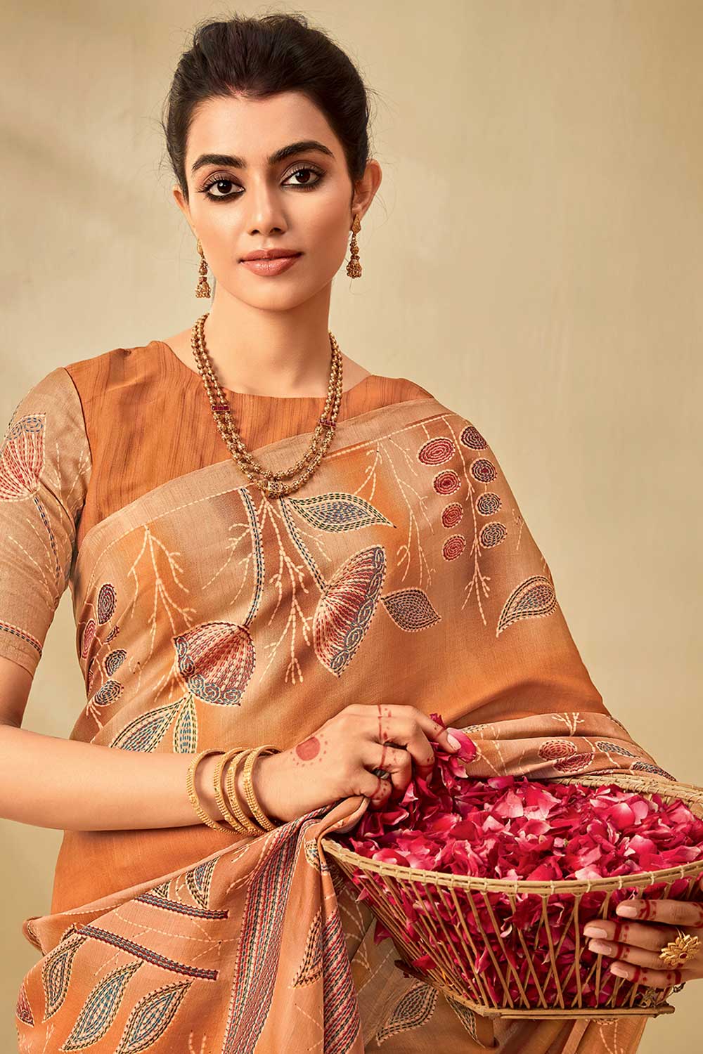 Tussar Silk Mustard Printed Celebrity Saree