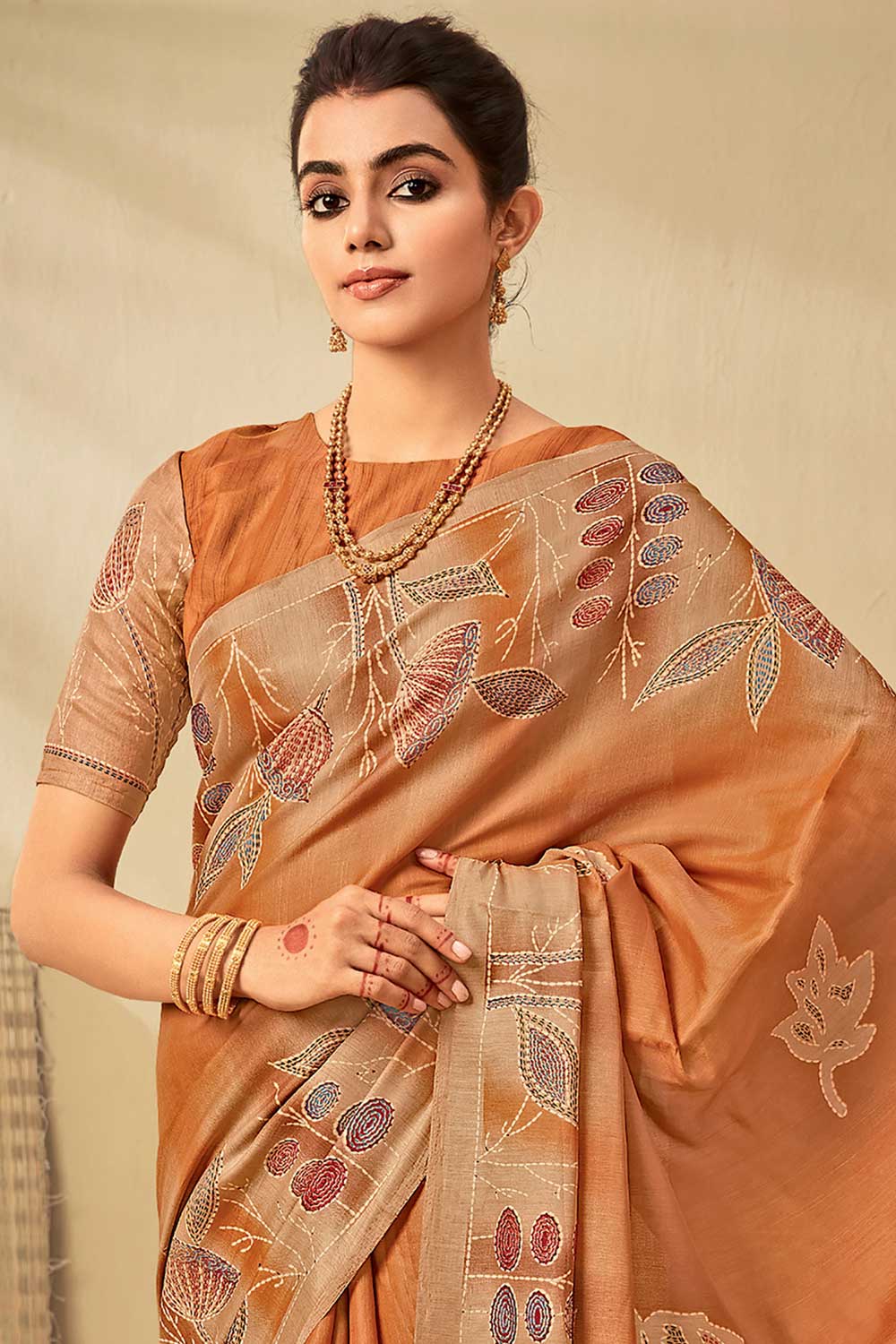 Tussar Silk Mustard Printed Celebrity Saree