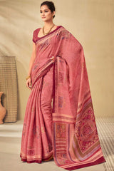 Tussar Silk Pink Printed Celebrity Saree