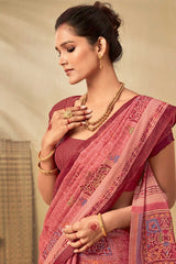 Tussar Silk Pink Printed Celebrity Saree