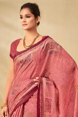 Tussar Silk Pink Printed Celebrity Saree