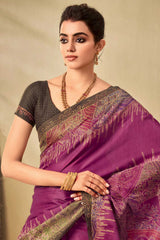 Tussar Silk Magenta Printed Celebrity Saree