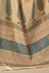 Tussar Silk Cream Printed Celebrity Saree