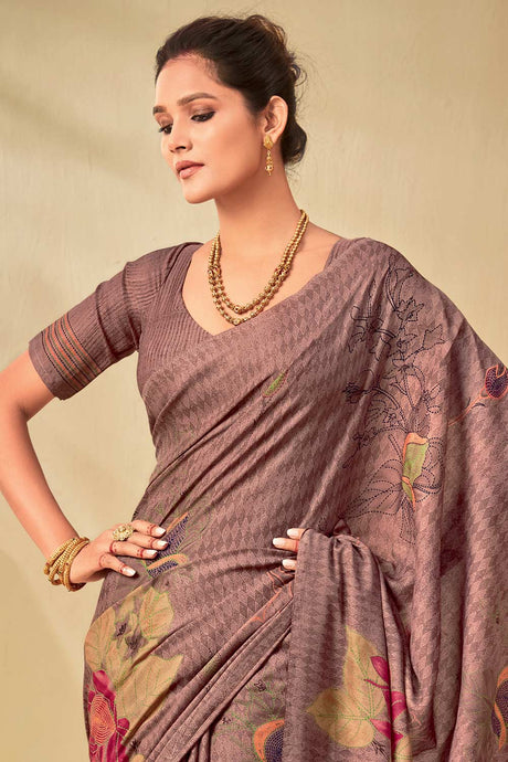 Tussar Silk Mauve Printed Celebrity Saree