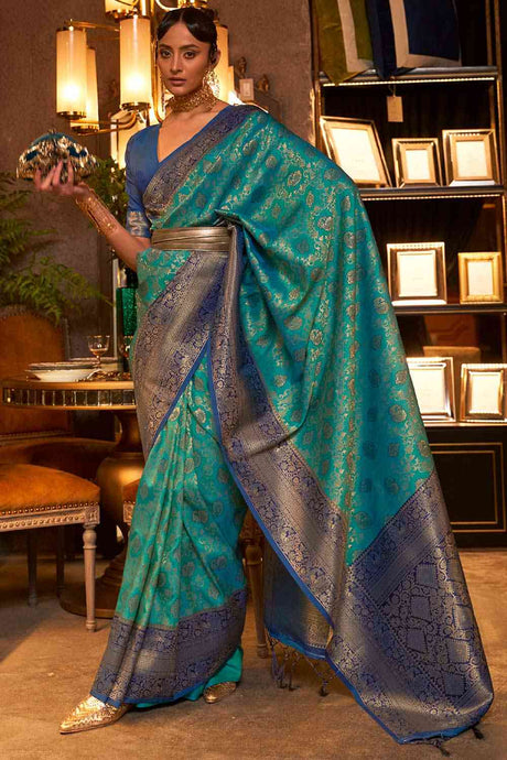 Buy Blue Art Silk Paisley Design Saree Online