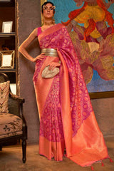 Magenta Silk Blend Paisley Woven Design Dharmavaram Saree