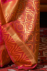 Pink Silk Blend Paisley Woven Design Banarasi Saree