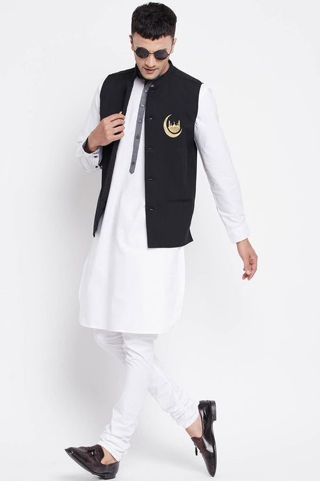 Buy Men's Merino Chand Embroidery 3 Piece Set in White - Front