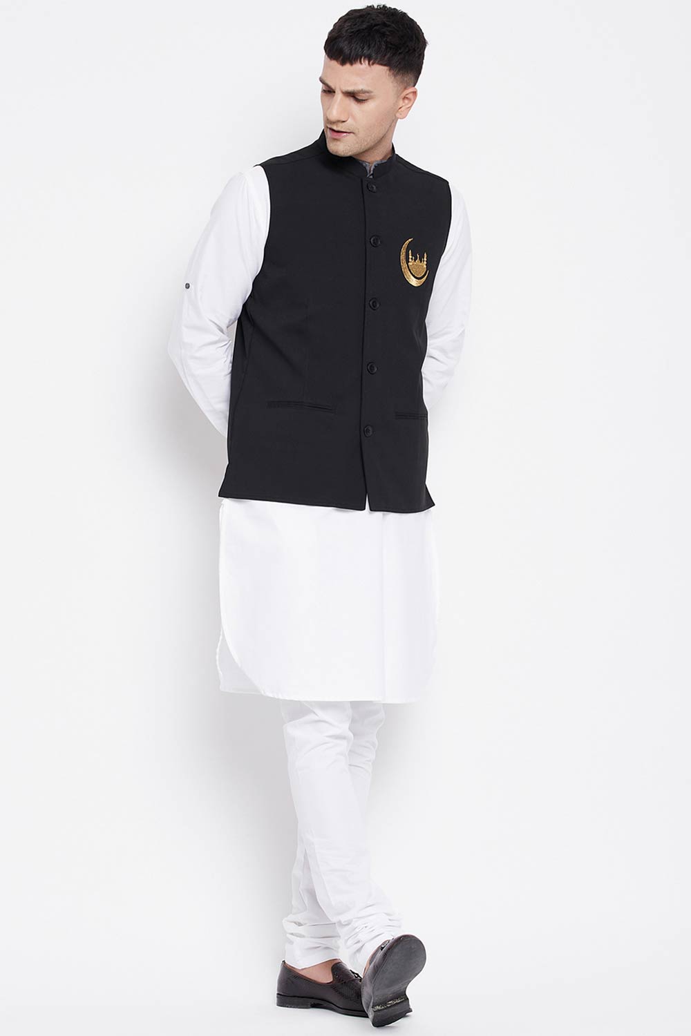 Buy Men's Merino Chand Embroidery 3 Piece Set in White - Side