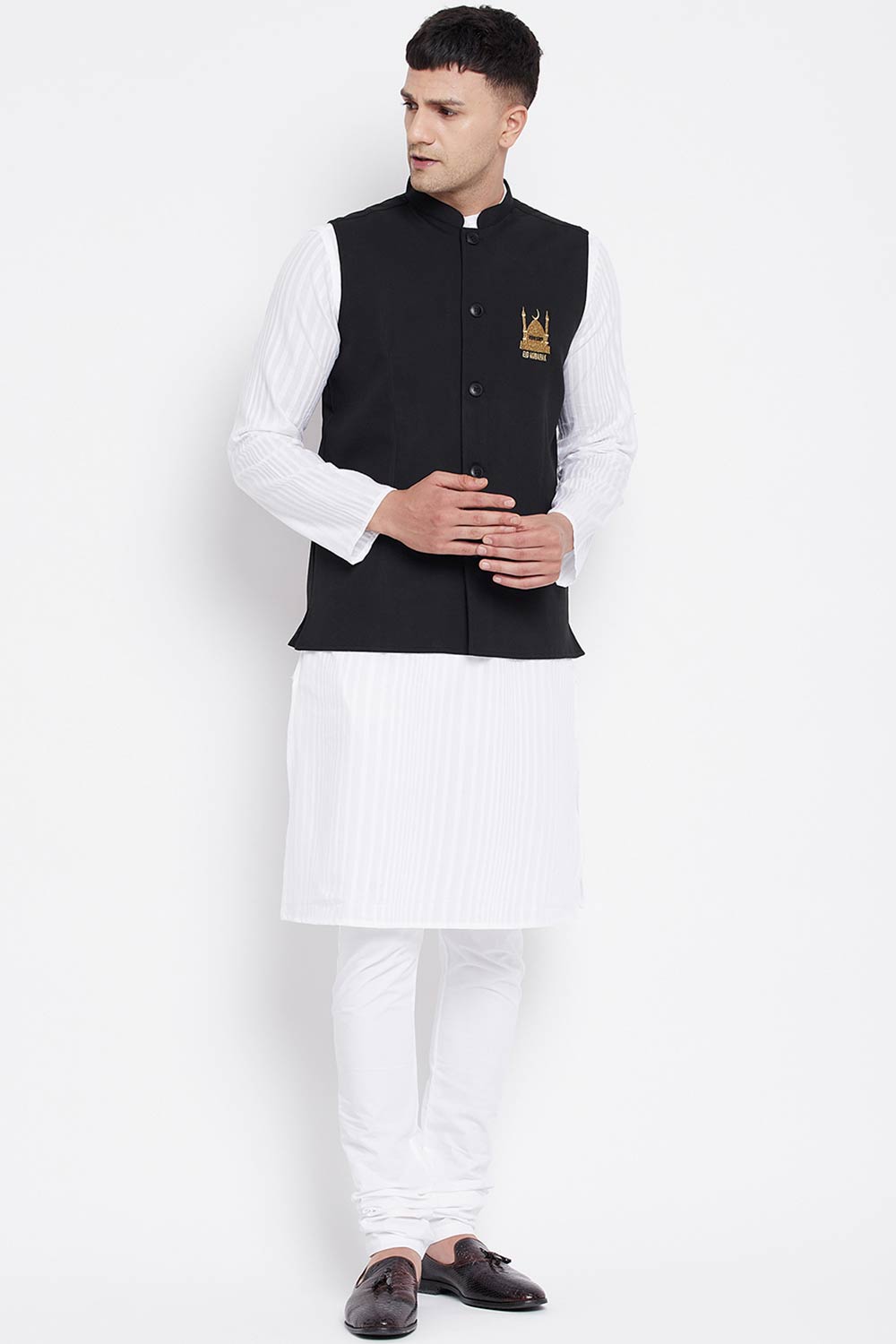 Buy Men's Merino Eid Mubarak Embroidery 3 Piece Set in White