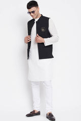 Buy Men's Merino Moon and Star Embroidery 3 Piece Set in White - Front