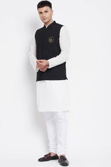 Buy Men's Merino Moon and Star Embroidery 3 Piece Set in White - Back