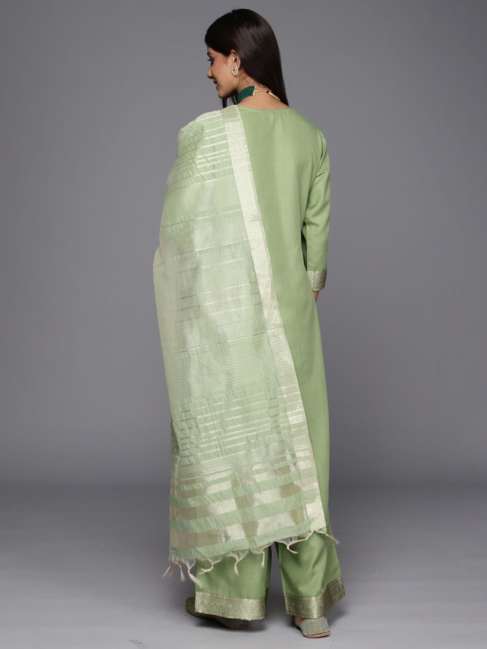 Women's Green Cotton Yoke Design Kurta Set