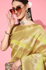 Buy Olive Organza Leheriya Design Saree Online - Side