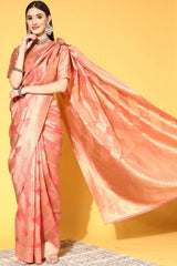 Buy Peach Organza Checkered Design Saree Online