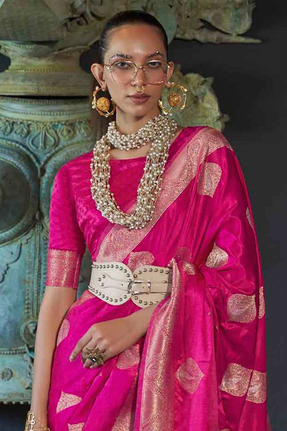 Buy Pink Art Silk Bagh Design Saree Online - Front