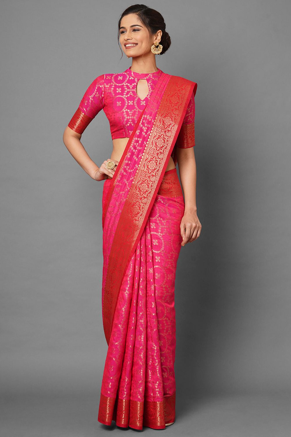 Buy Art Silk Woven Saree in Pink